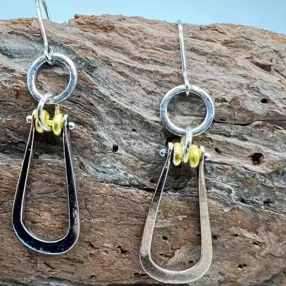 Boho Silver and Gold Dangle Earrings - Picture 1 of 3